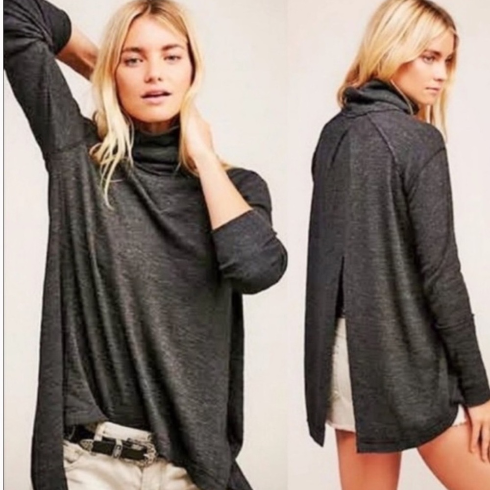 Free People Charcoal Gray Turtleneck Top